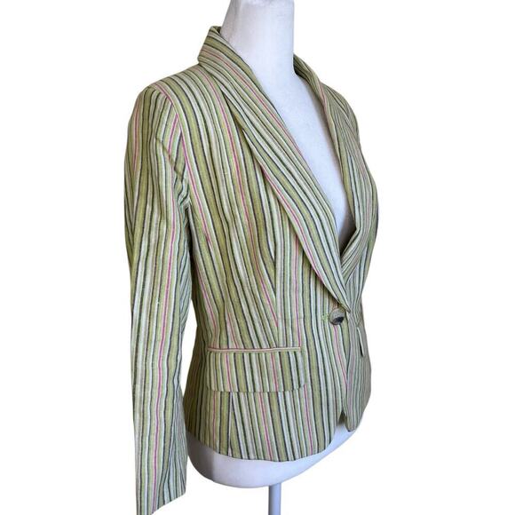 Gibson Y2K Striped Linen Blend Single Breasted Blazer Cropped 3/4 Sleeve Spring - Picture 5 of 16